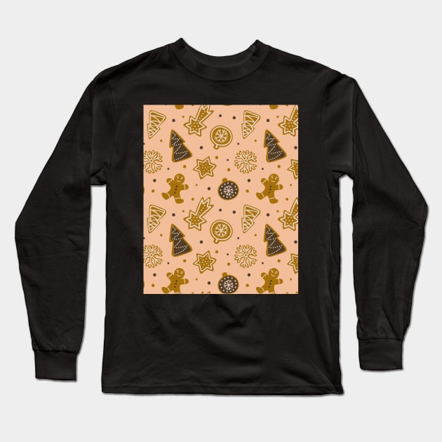 Christmas Gingerbread Pattern Long Sleeve T-Shirt by FaelynArt